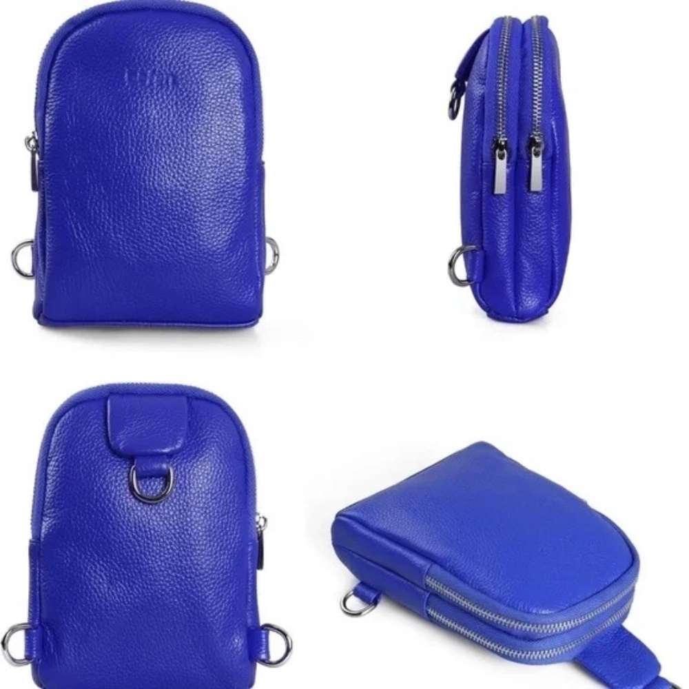 Blue Pebbled Leather Crossbody Bag / Purse - Picture 3 of 10